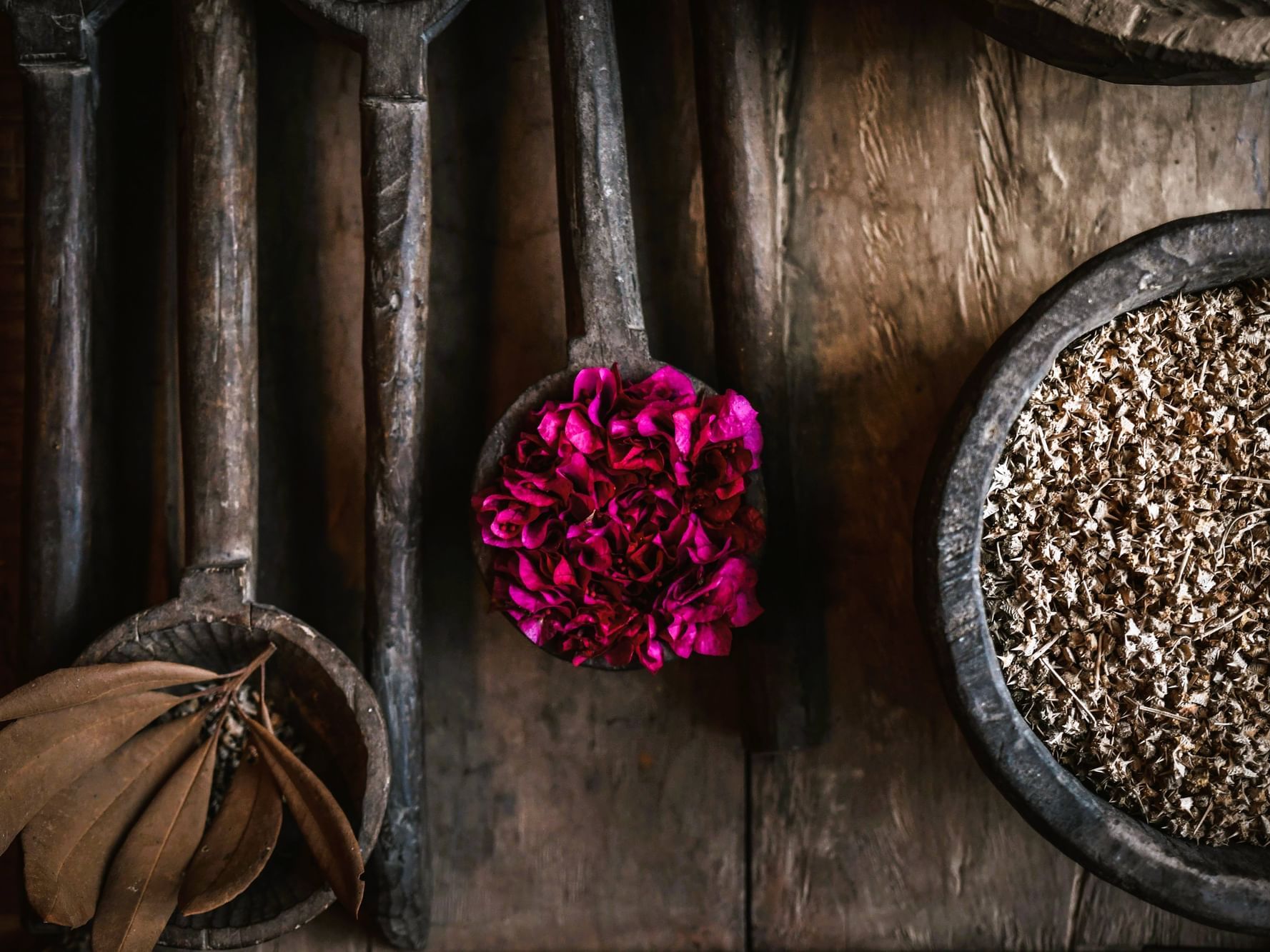 Close-up of herbs and dried flowers featuring, Pancha Kosha Combinations at Dwarika's Hotel Kathmandu