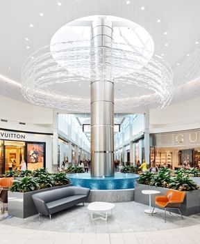 Lounge area with arranged seating in Town Center Mall near Ocean Lodge Boca Raton