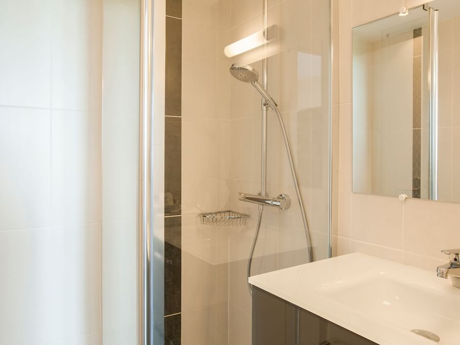 Bathroom vanity in bedrooms at Manoir de la Roche Torin