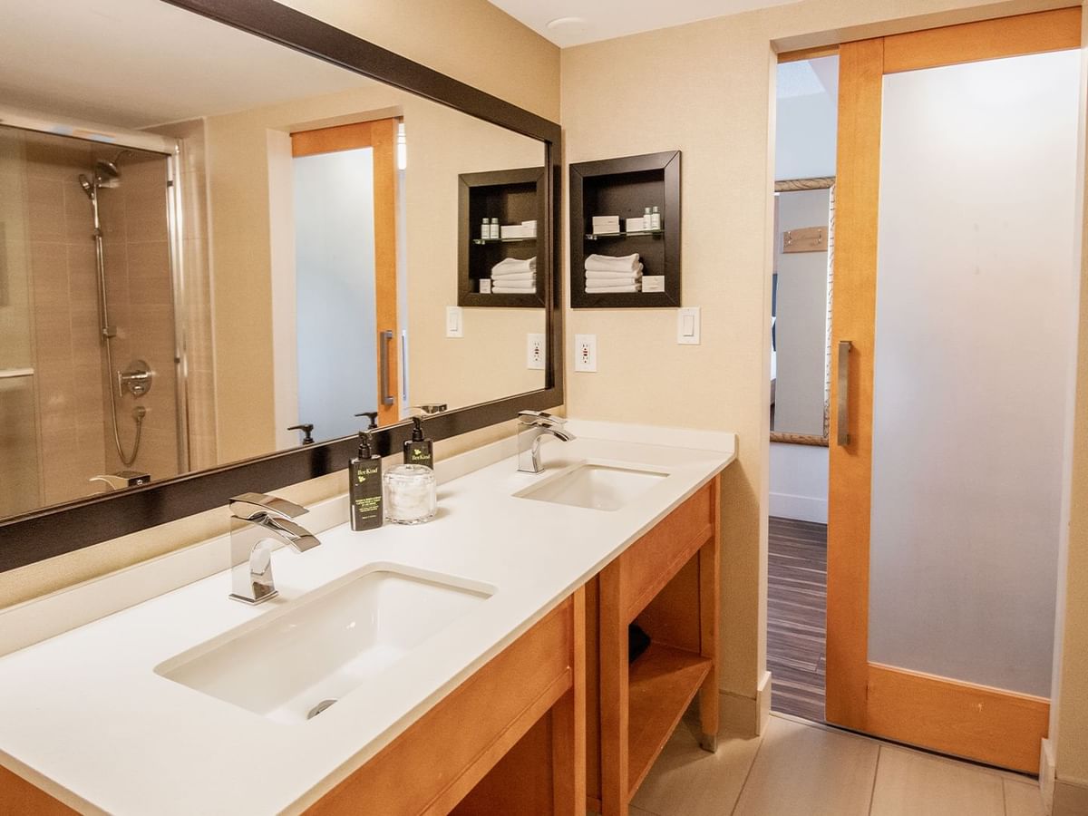 Bathroom with sink, towels, and soap