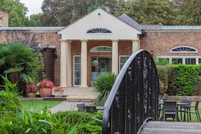 Close-up of Pavilion Secret Garden bridge at Orsett Hall Hotel