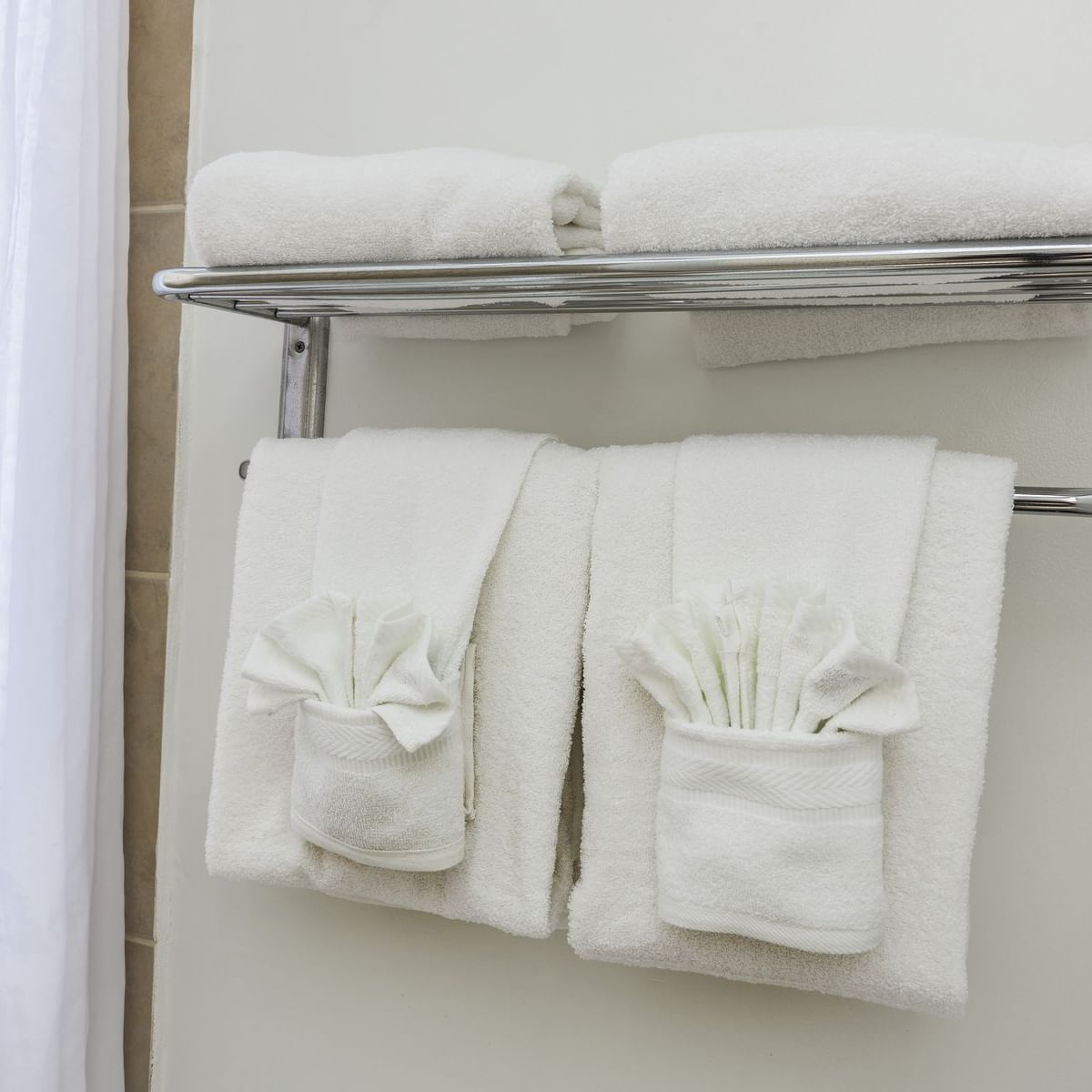 Closeup of towel rack in the bathroom of Flamingo Express Hotel