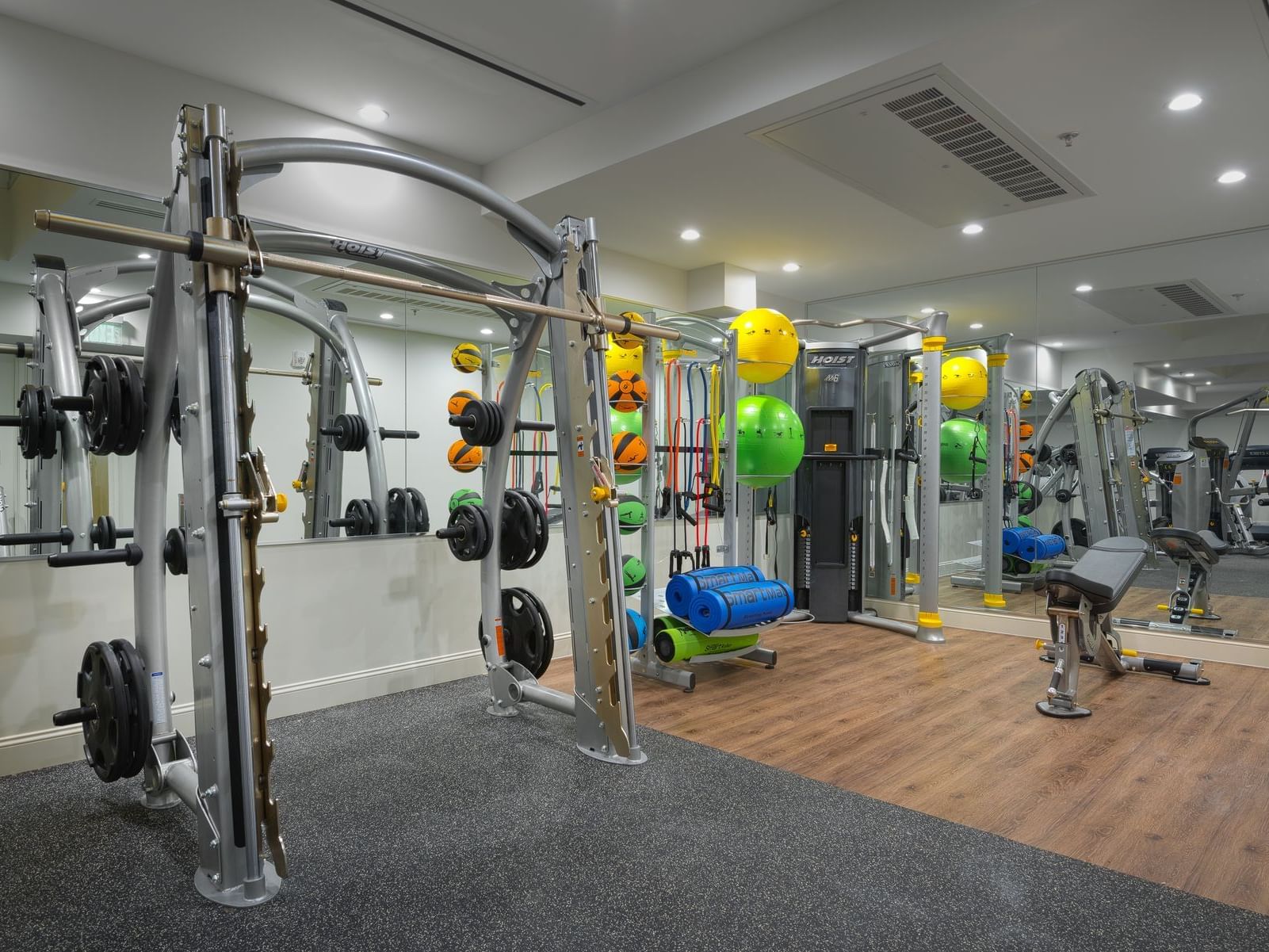 workout rack in fitness center
