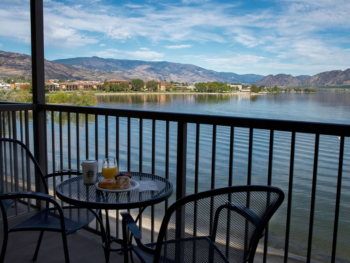 Balcony with a lake view and continental breakfast