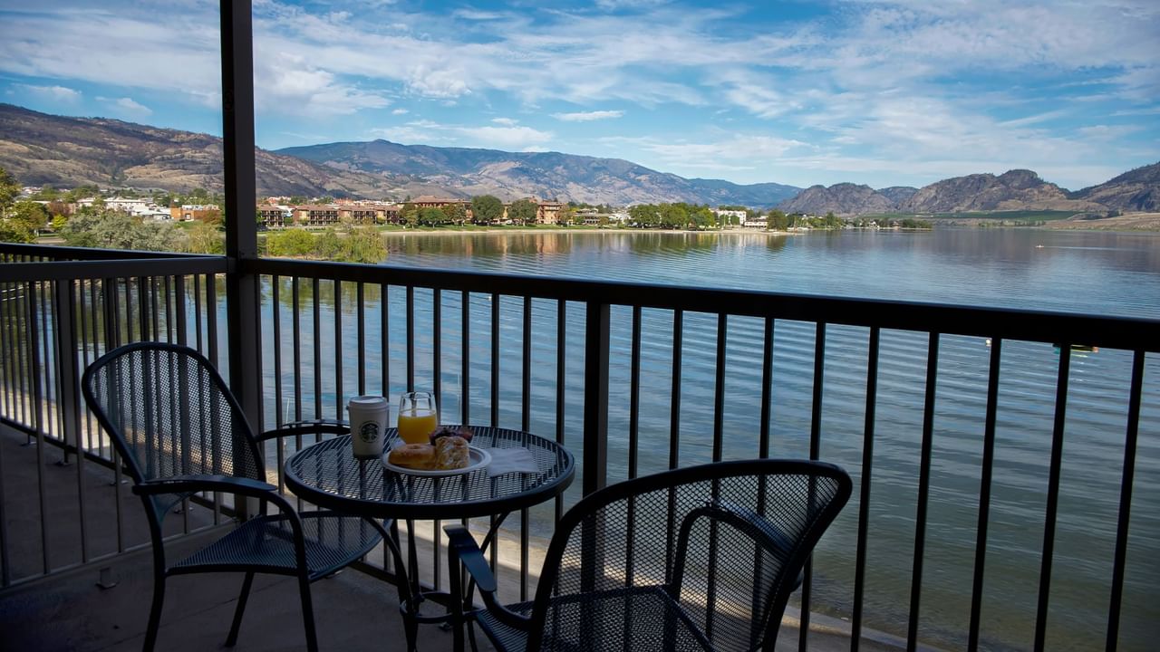 Balcony with a lake view and continental breakfast