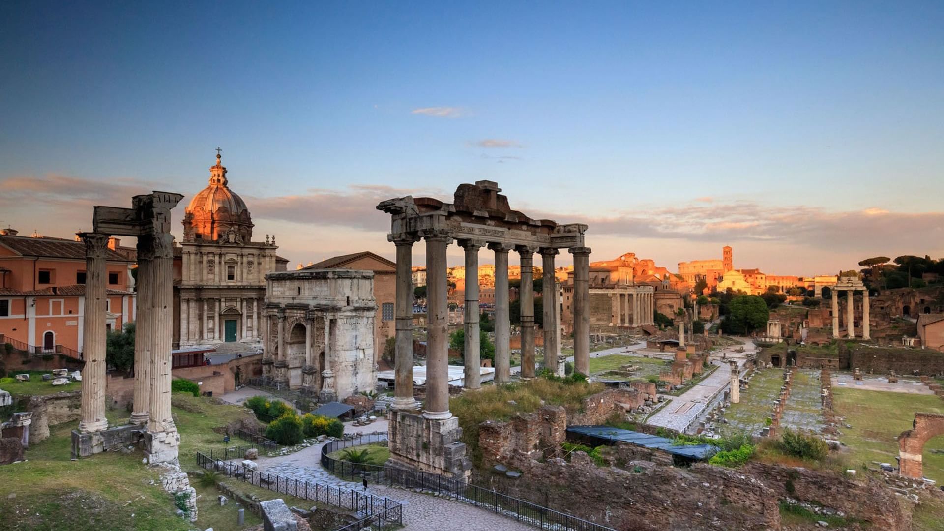 High-angle view of the Roman Forum museum near Rome Luxury Suites