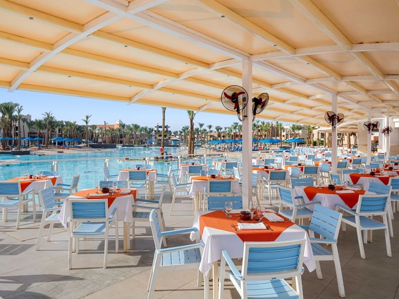 Lagoon restaurant with poolside dining at Pickalbatros Palace Hotel in Red Sea Governorate.
