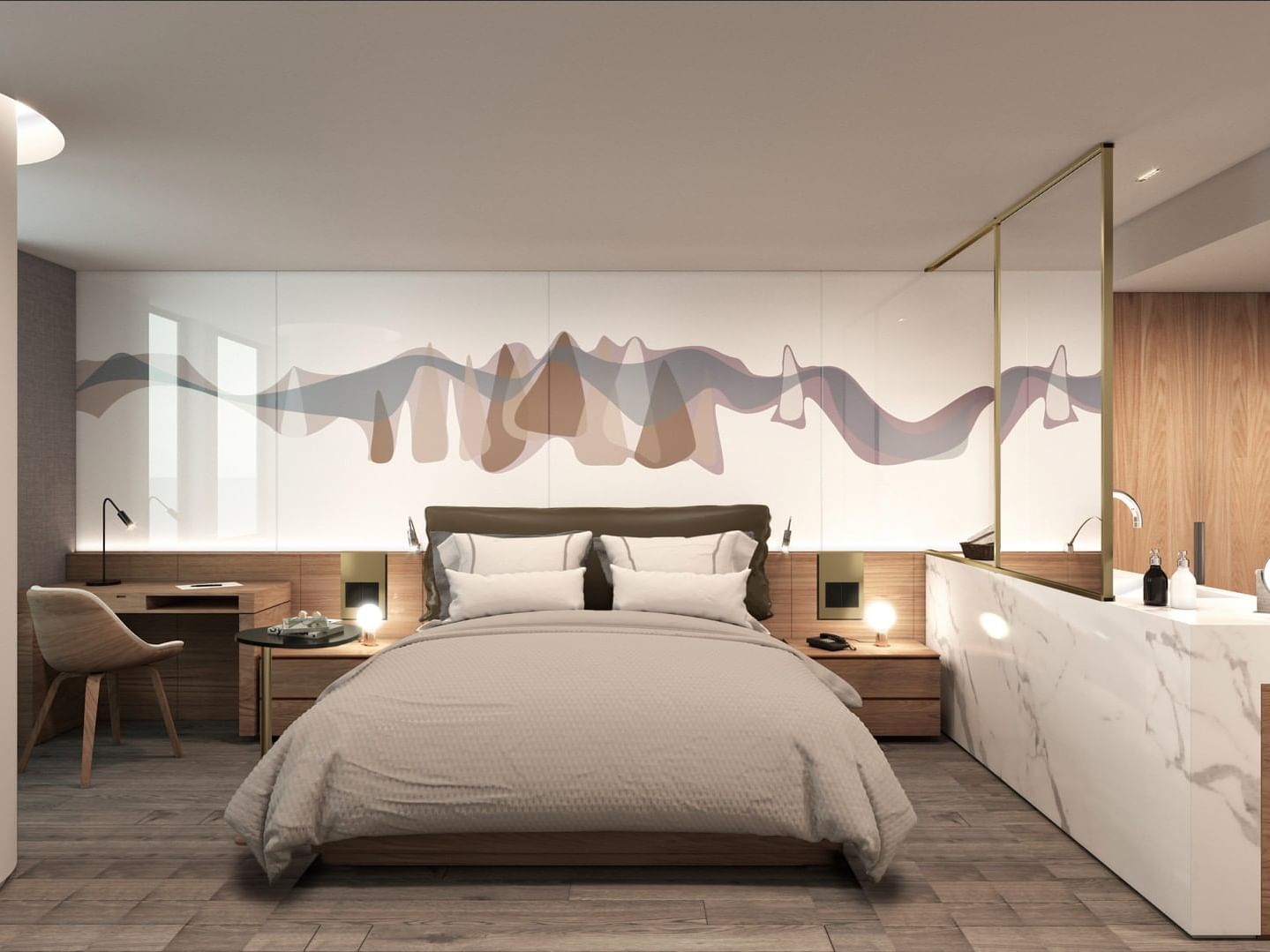 Concept design of Standard Grand King Bedroom at Wyndham Grand