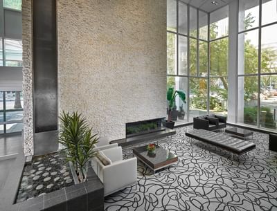 Interior of a lounge area with window view at Matrix Hotel