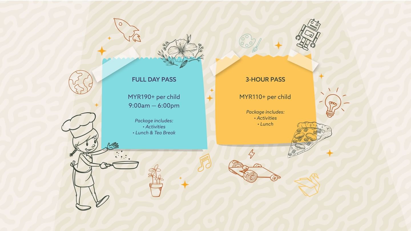 Kids Activity Pass poster offering full-day and 3-hour fun-filled packages used at Sunway Resort