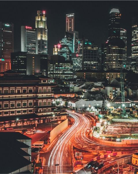 Night busy cityscape of North America near Paradox Hotel