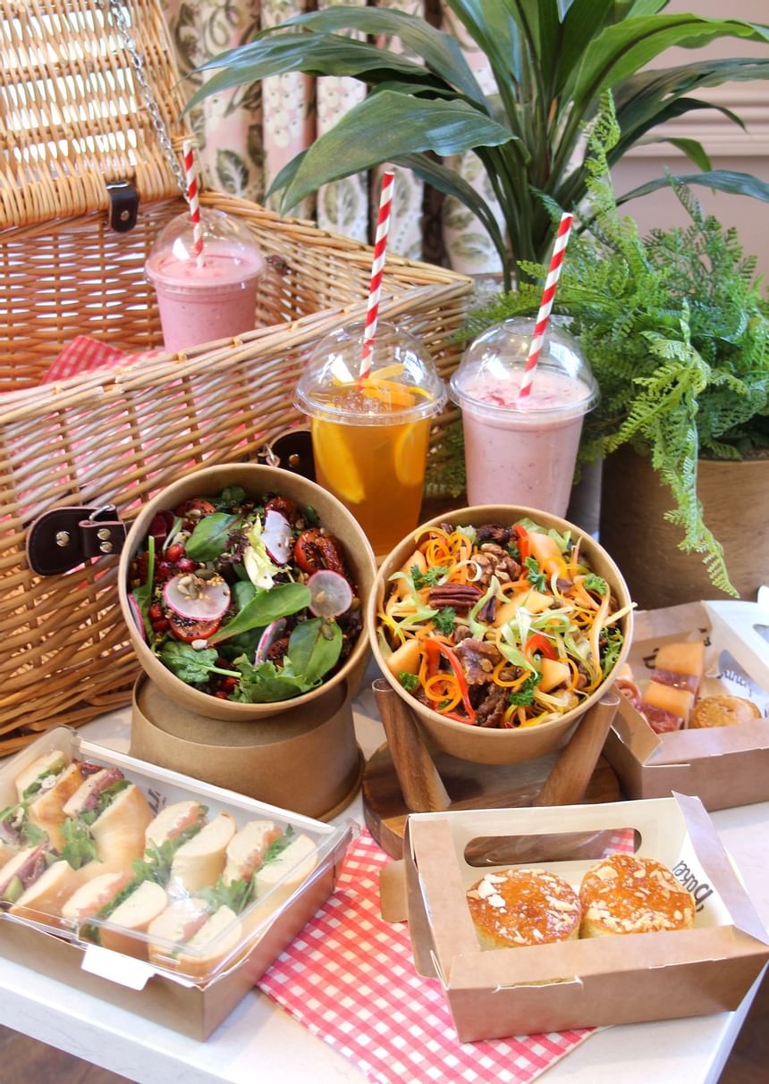 Closeup of food and drinks served at Richmond Hill Hotel