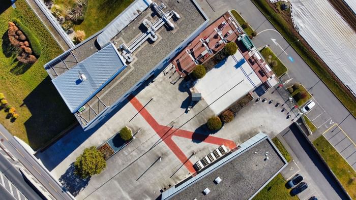 Aerial view of the Starling Hotel Lausanne & streets on a sunny day