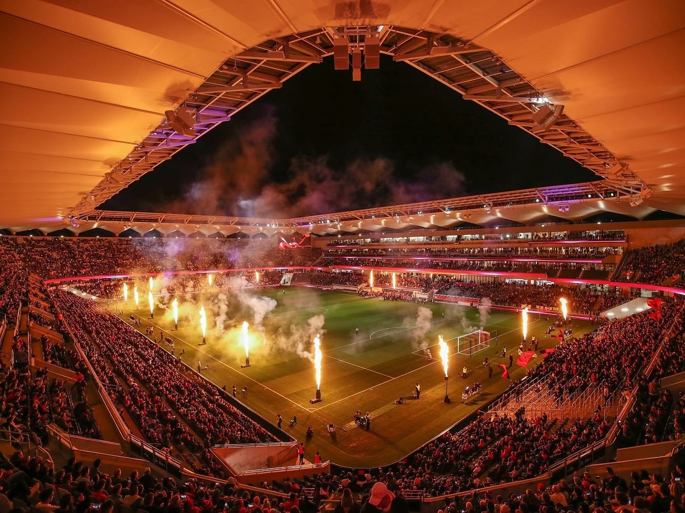 CommBank Stadium with fireworks near Nesuto Hotels