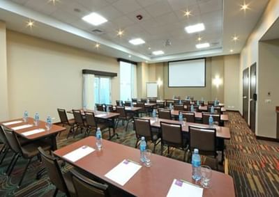 Classroom style set up with digital screen in a meeting room at MARlNN Place Financial District, 5 star hotels in Panama