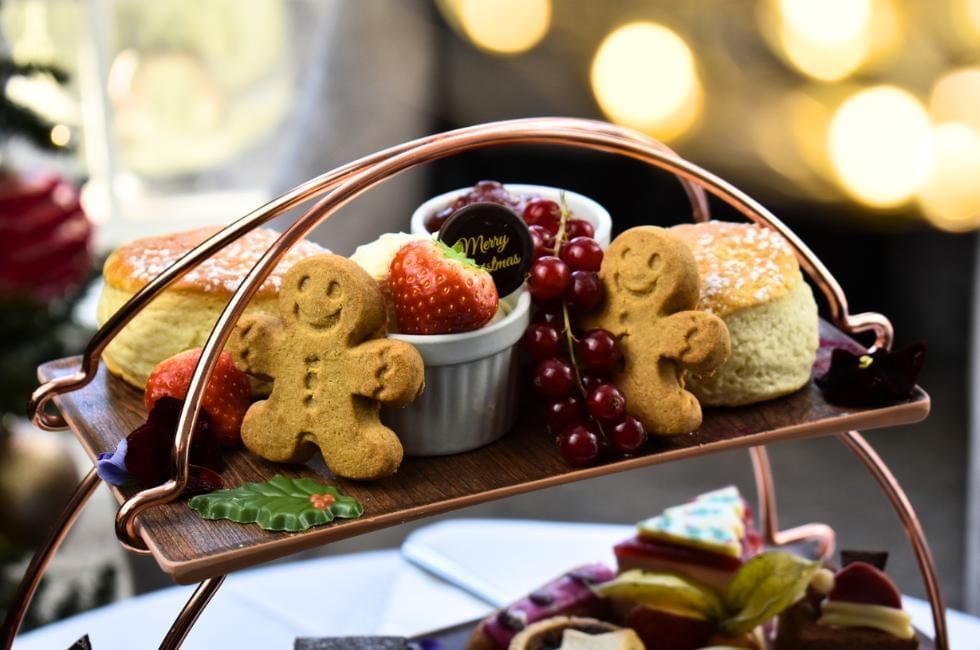 Close up of sweet treats on Festive Afternoon Tea at Gorse Hill in Surrey