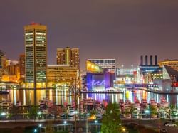 beautifully lit buildings in downtown baltimore