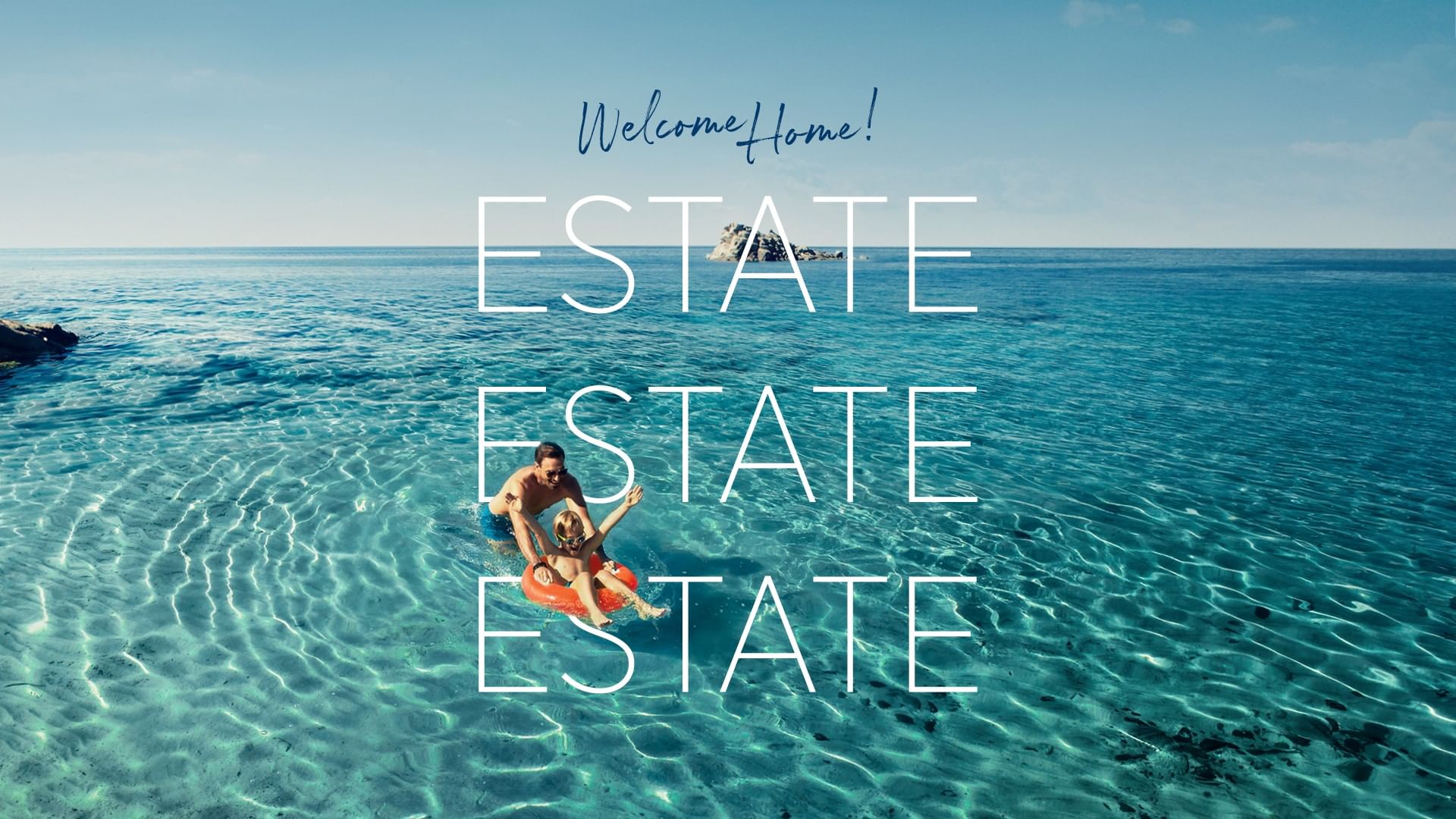 Coppia in acqua con un bambino e parole 