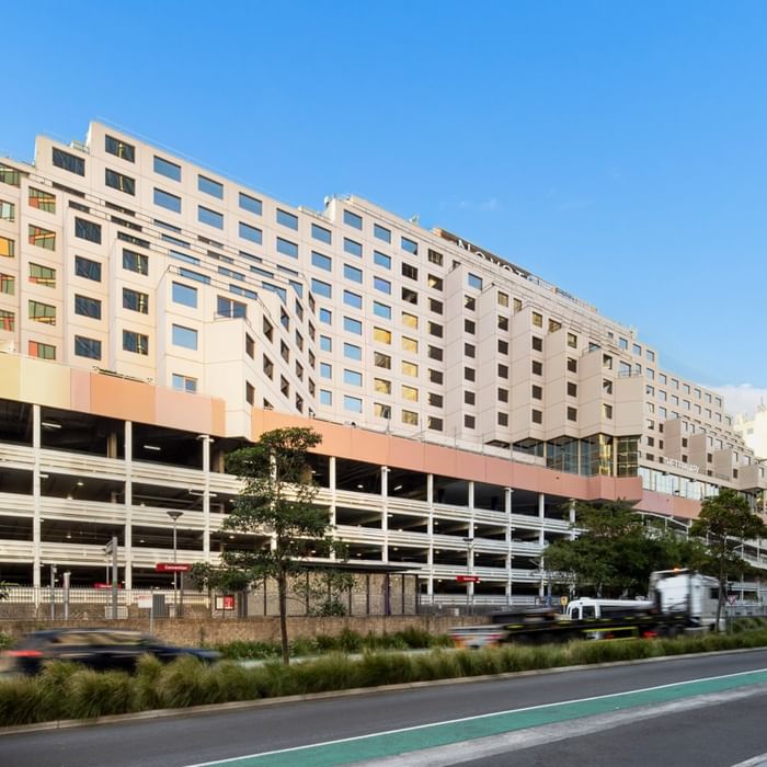 Contemporary Novotel hotel facade in Pyrmont with architectural design and accessible entrance