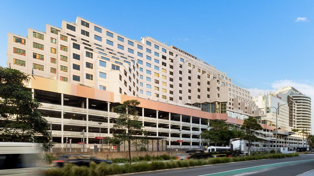 Contemporary Novotel hotel facade in Pyrmont with architectural design and accessible entrance