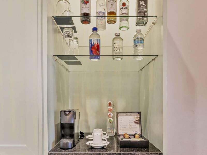 Mini bar with coffee corner in Viento Suite, Live Aqua Resorts