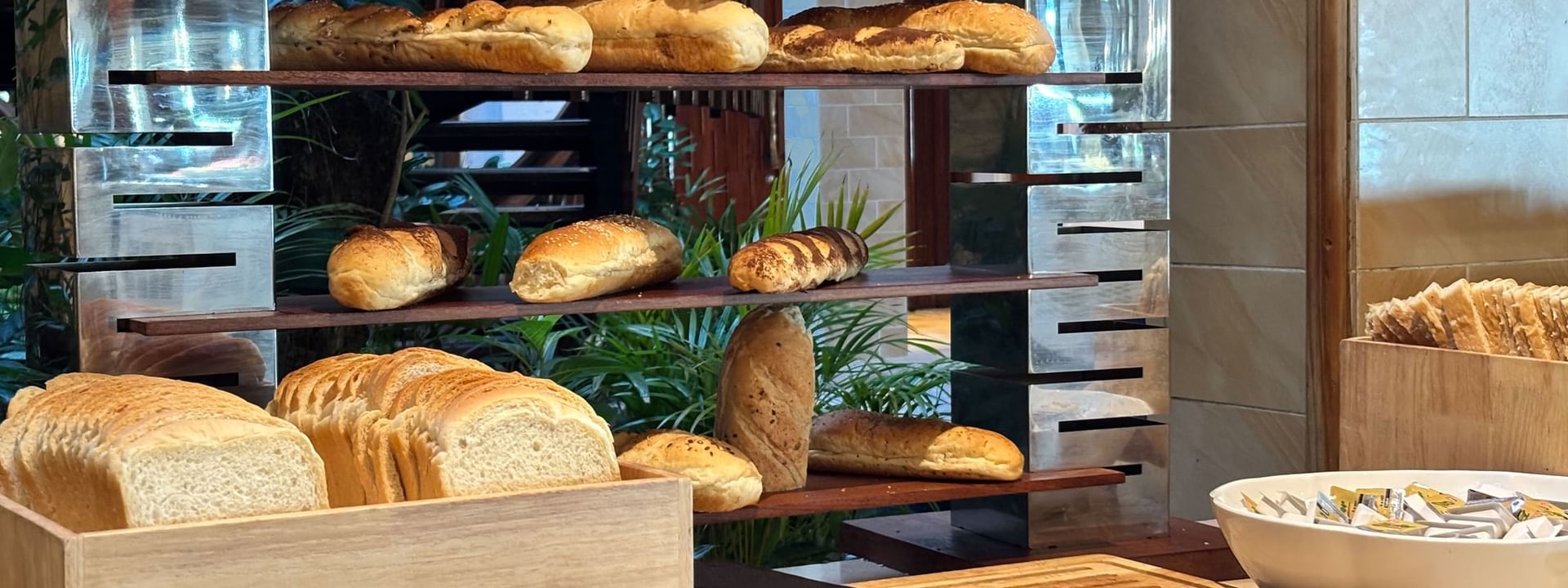 Breads and rolls on display at Bula Brasserie, Warwick Fiji Resort and Spa, Korolevu