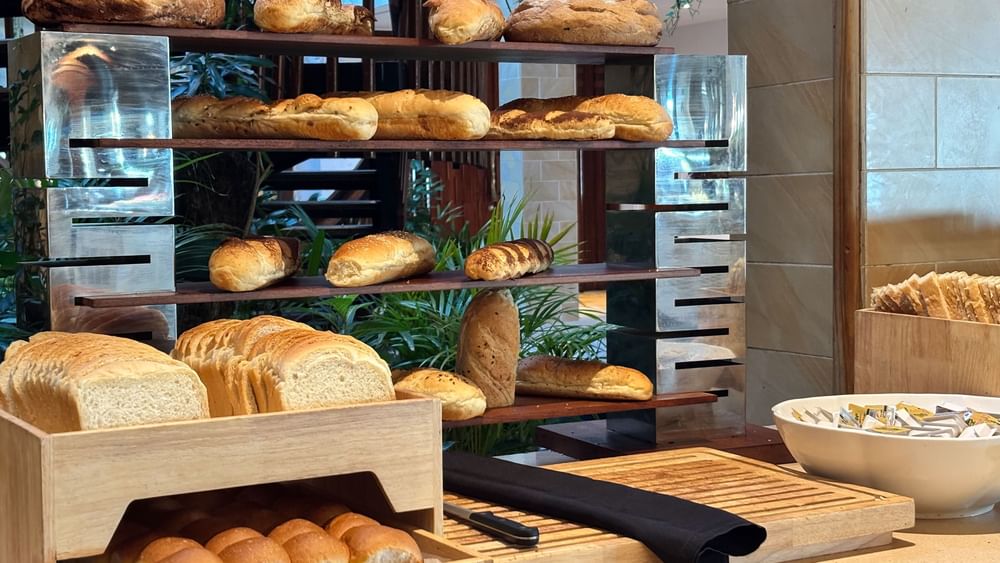 Breads and rolls on display at Bula Brasserie, Warwick Fiji Resort and Spa, Korolevu.