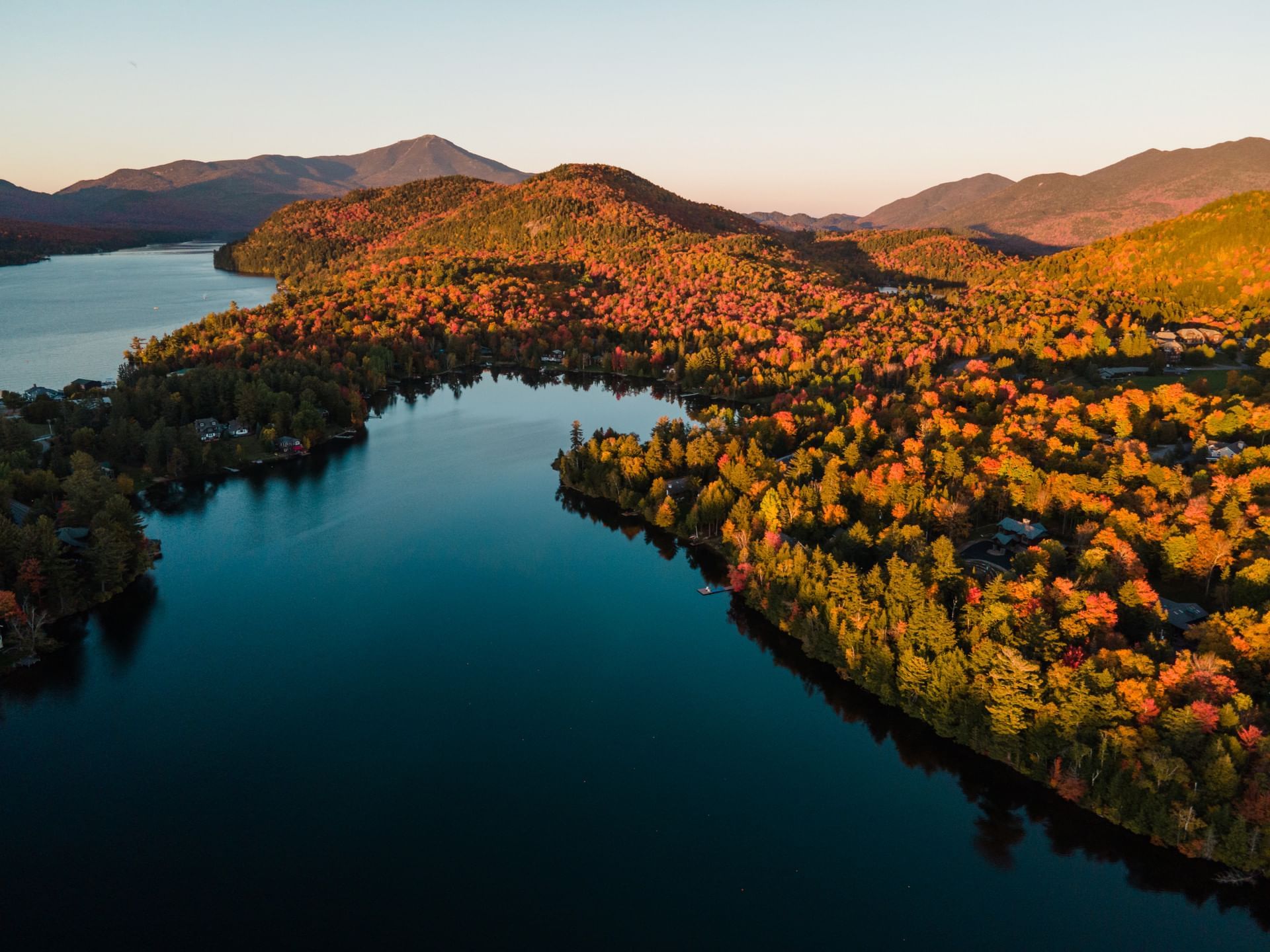 Aerial view of the Lake Placid near High Peaks Resort