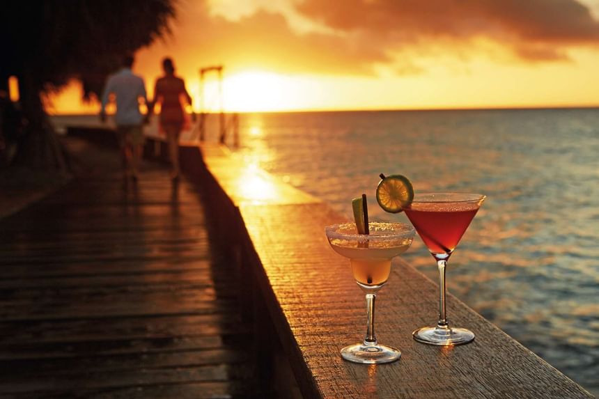 2 Drinks on the edge of a platform at Heron Island Resort