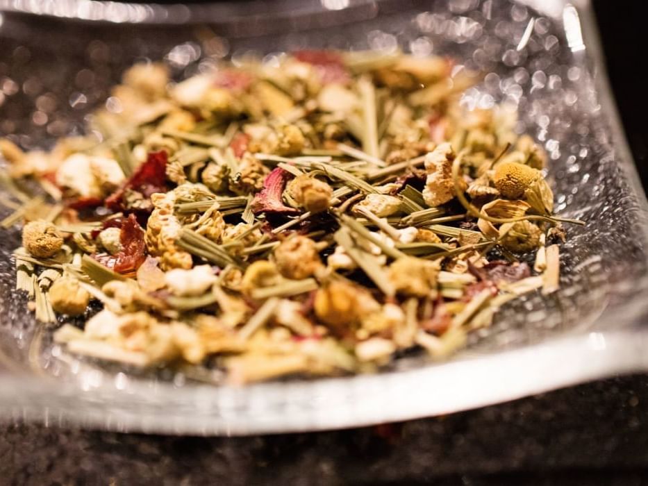 Close-up of dry herbal tea featuring Afternoon Tea at The Umstead Hotel and Spa