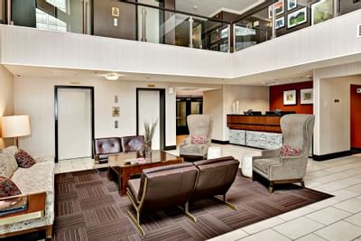 The large comfortable lobby area at hotel 43