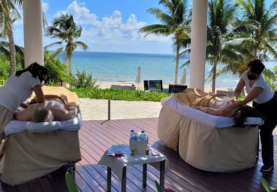 A couple receiving a body massage in MySense Spa at Haven Riviera Cancun