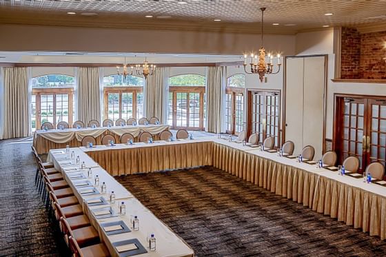 large ballroom with u-shaped chairs