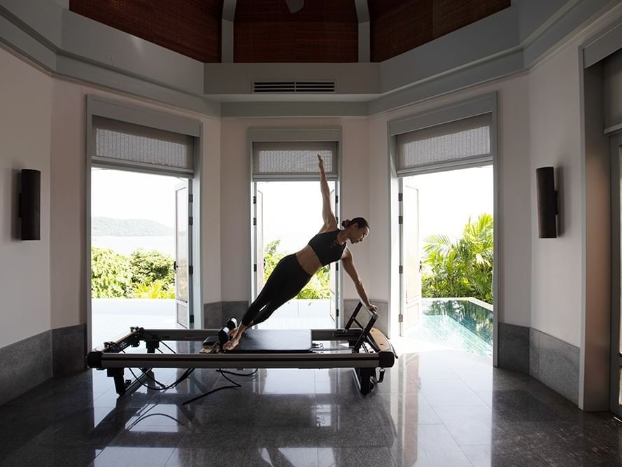 A female guest doing yoga
