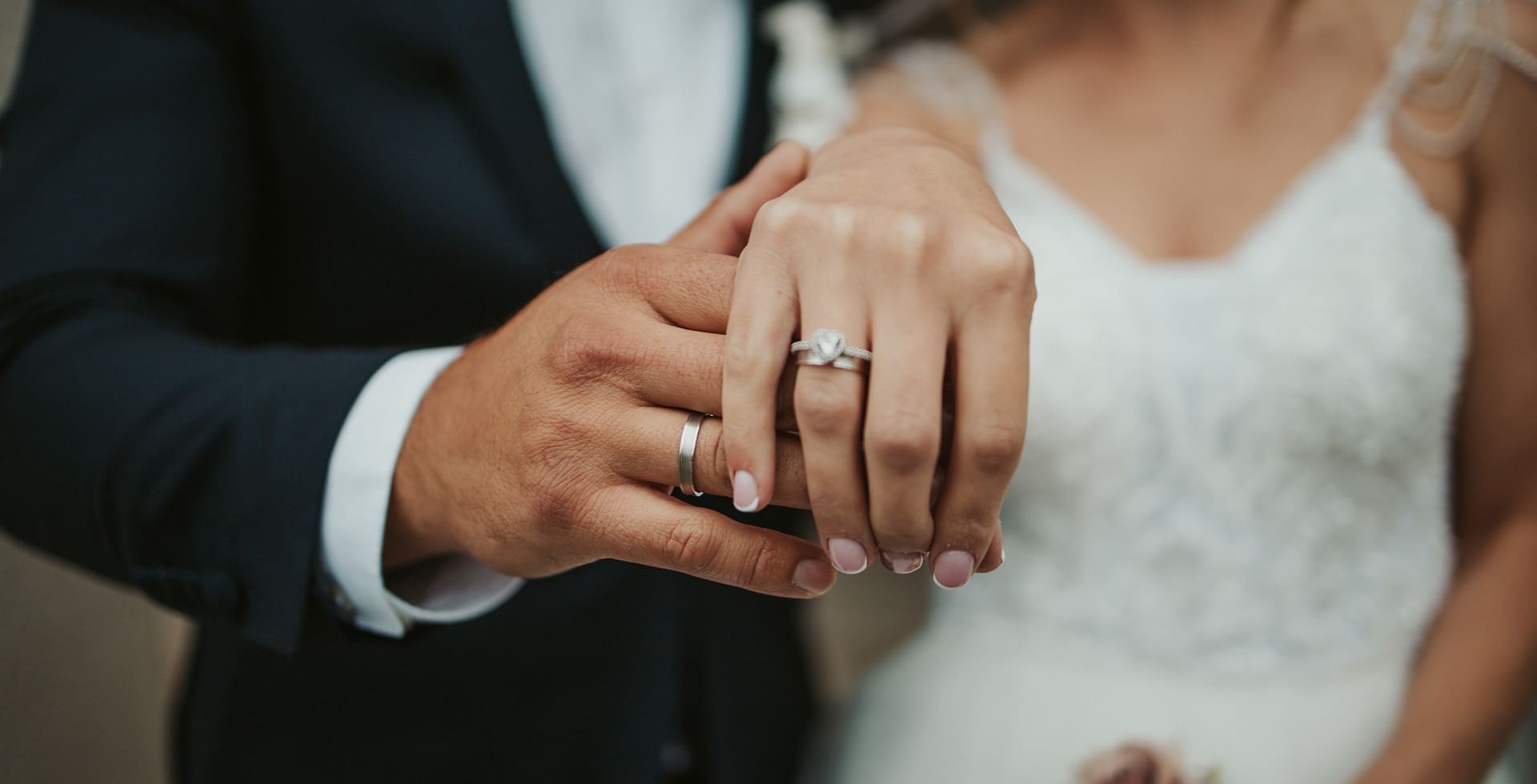 Bride and Groom showing wedding bands