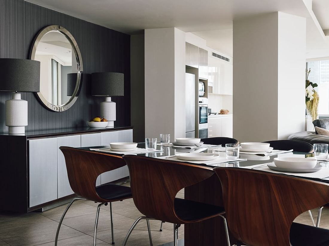 Mirror near the dining table 3 Bedroom 2 Bathroom Premium Apartment at Quay West Suites Melbourne