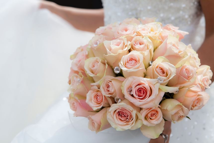 Closeup on bride's flower bouquet at Holiday Inn Montego Bay