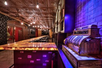 At the bar inside the Vault