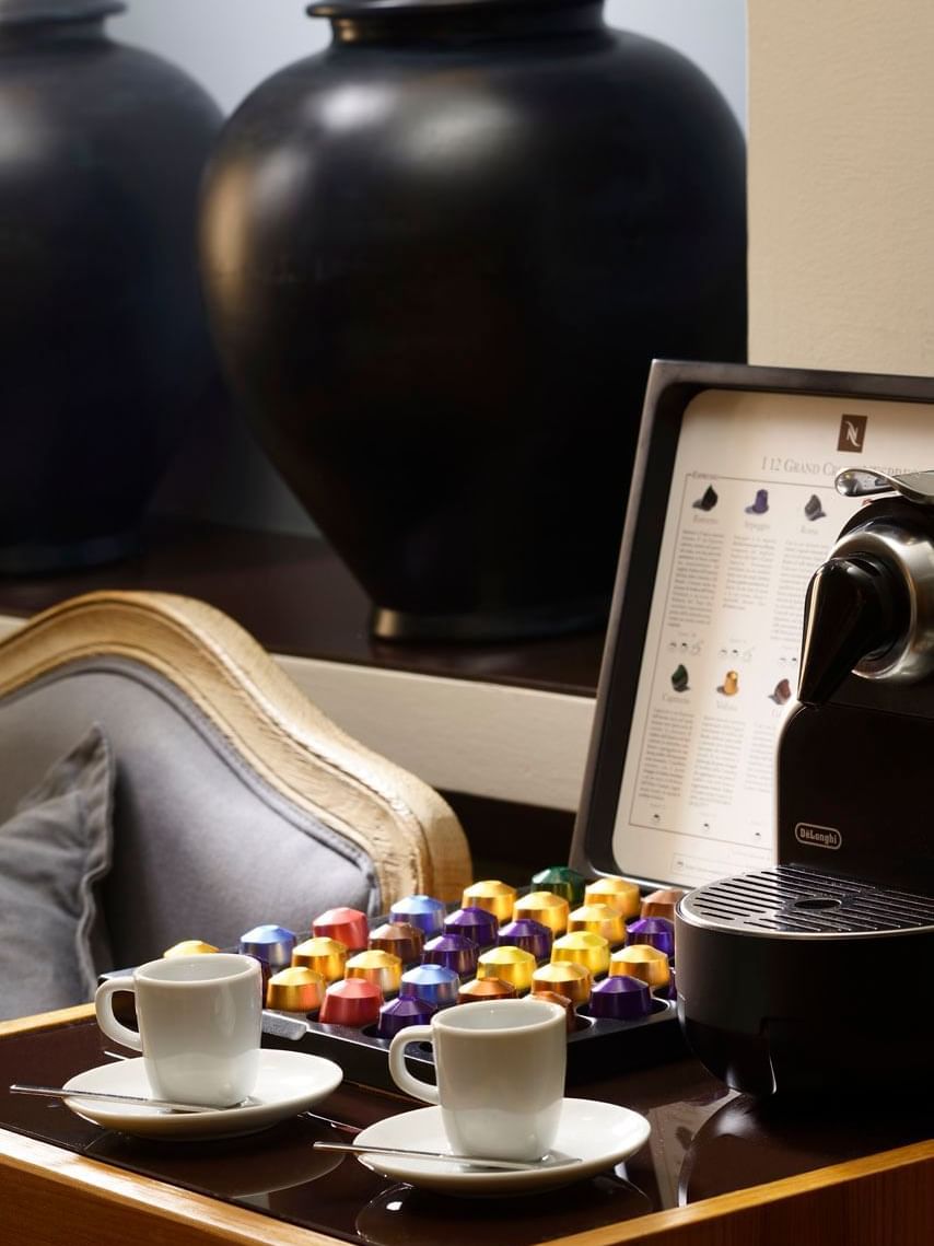 Close-up of a Coffee machine next to a couch at Margutta 19