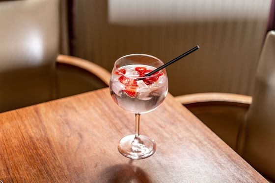 A cocktail served on a table at The Met Hotel Leeds