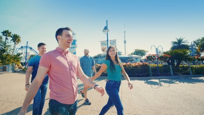 Guests walking at SeaWorld Orlando.