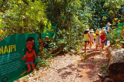 Crianças caminhando com um guia turístico no Iguazu Grand Resort