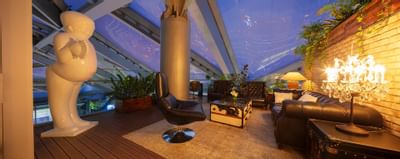 Interior of the grand lobby with lounges at Hotel Eclat Beijing