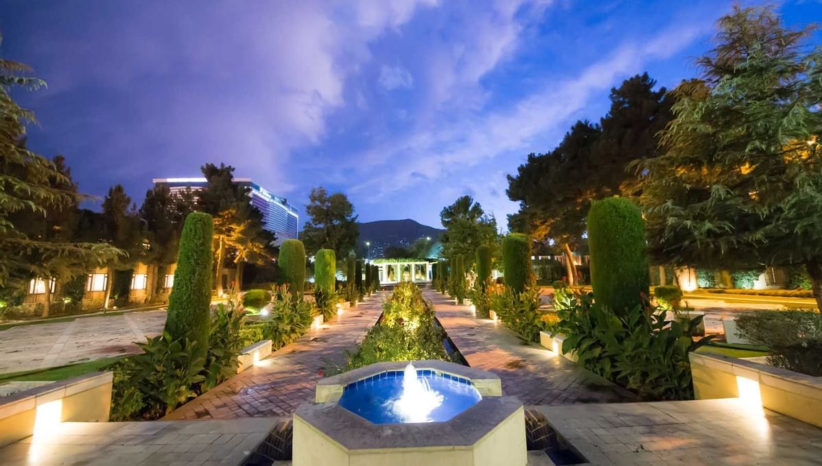 Night view of the garden in Kabul Serena Hotel