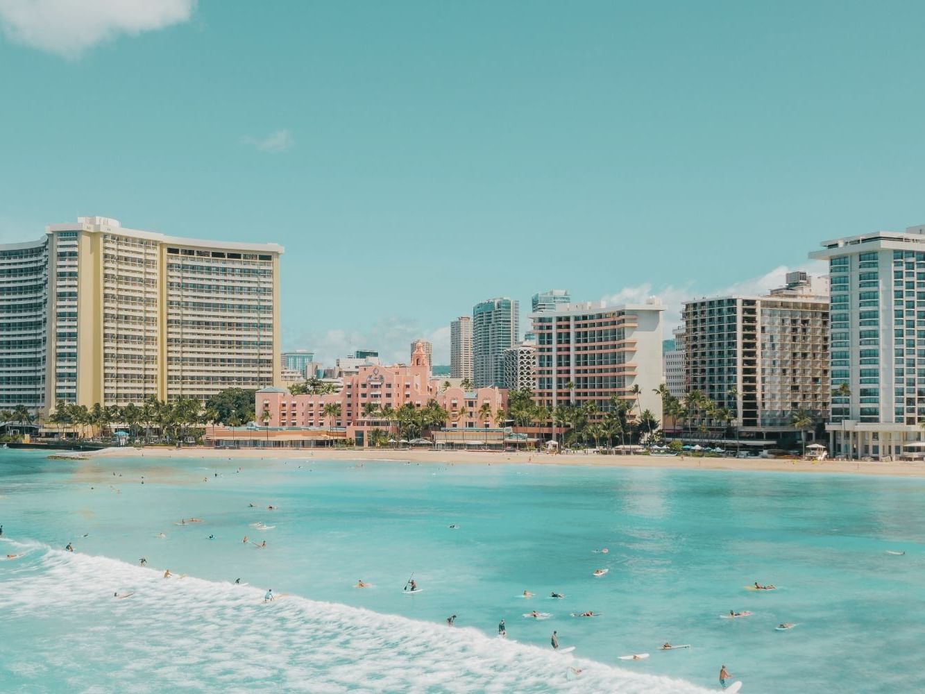 Waikiki View from the Water with Surfers