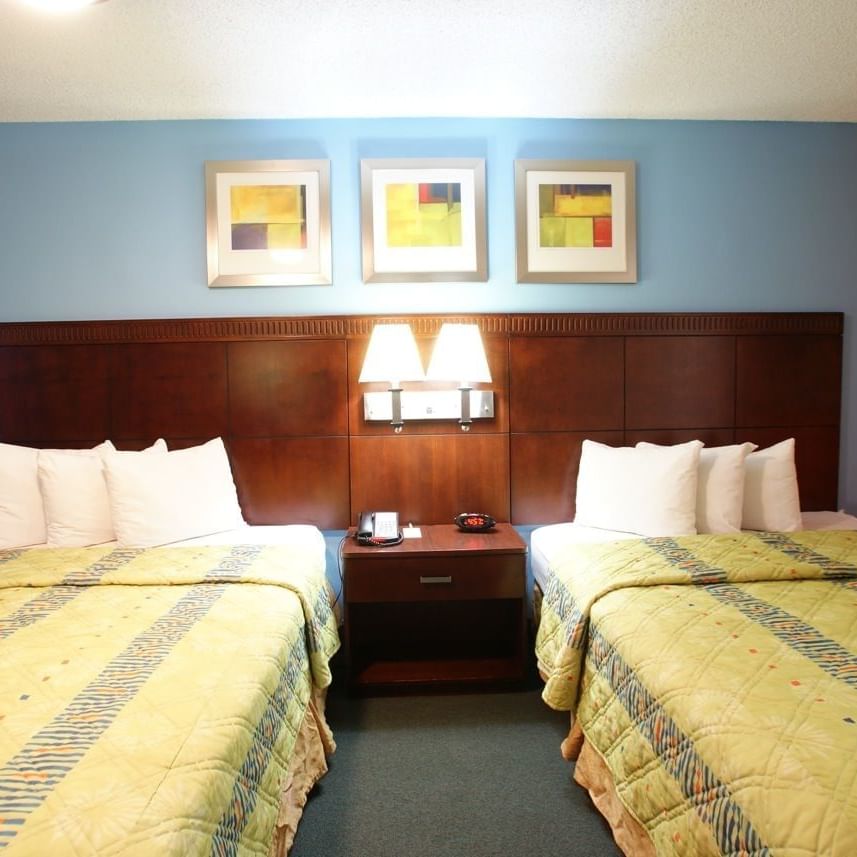 Interior of a Double room with twin beds at Flamingo Waterpark 