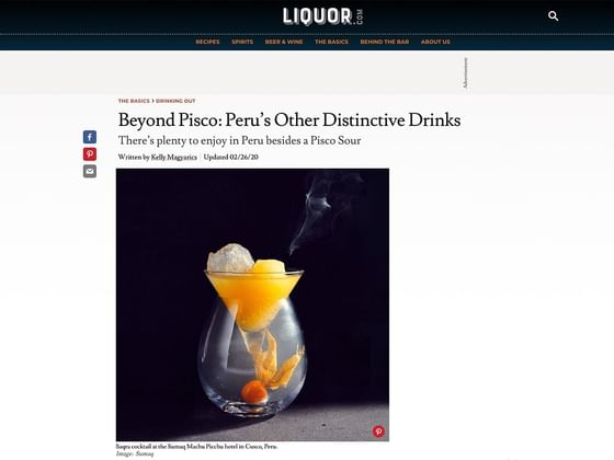 Article published on the Liquor collection of Hotel Sumaq