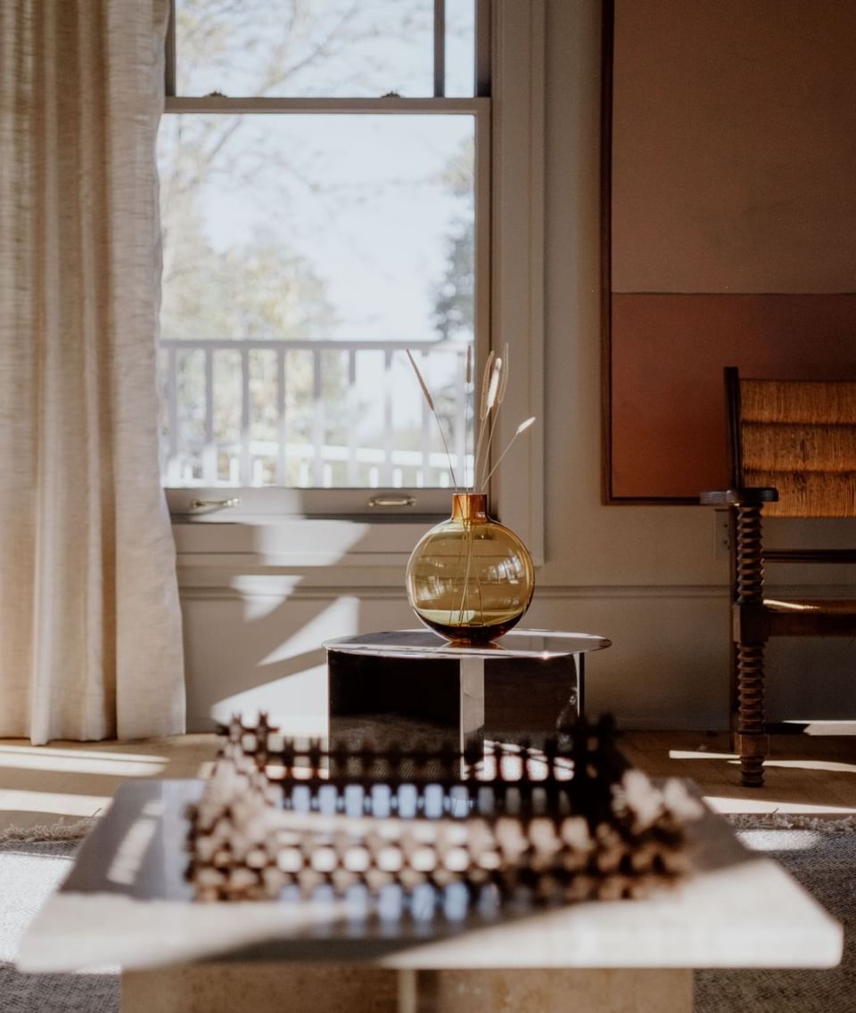 Interior shot of a coffee table in a guest room 