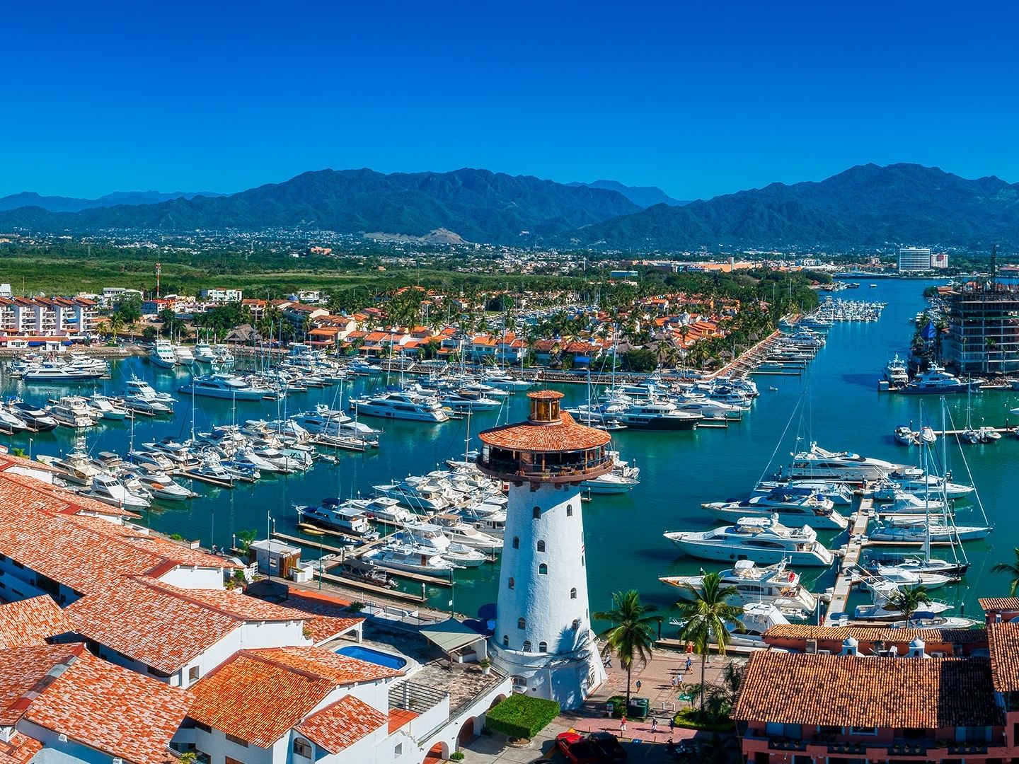 High angle view of the Marina Vallarta harbor near Plaza Pelicanos Club Beach Resort