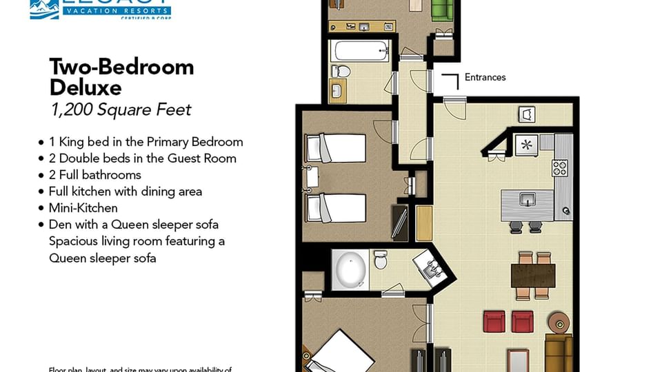Floor Plan Two-Bedroom Deluxe Suite at Lake Buena Vista
